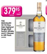 The Macallan 10 Yo Fine Oak Highland Single Malt Scotch Whisky & 2 Glasses In Gift Pack-1x750ml