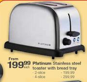 Platinum Stainless Steel Toaster With Bread Tray - 4 Slice Each