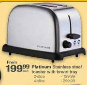 Platinum Stainless Steel Toaster With Bread Tray - 2 Slice Each