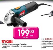 Ryobi 115mm Angle Grinder (G650)-650W Each