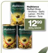 Hojiblanca Stuffed Olives Anchovy/Garlic/Lemon/Piri-Piri/Salmon/Tuna-300g Each