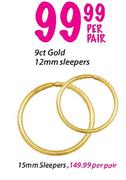 9ct Gold And Silver 12mm Sleepers-Per Pair