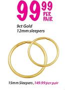 9ct Gold And Silver 15mm Sleepers-Per Pair