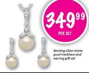 Sterling Silver Aricro Pearl Necklace And Earring Gift Set-Per Set