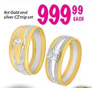 9ct Gold And Silver CZ Trip Set Each