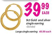 9ct Gold And Silver Large Single Earring Each