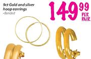 9ct Gold And Silver Hoop Earring-Per Pair