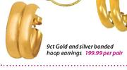 9ct Gold And Silver Banded Hoop Earring-Per Pair