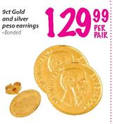 9ct Gold And Silver Peso Earring-Per Pair