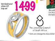 9ct Gold And Silver CZ Trip Set Each