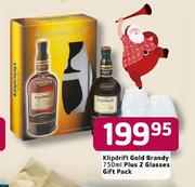 Klipdrift Gold Brandy-750ml Plus 2 Glasses Gift Pack
