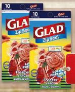 Glad Zip Seal Freezer Bags-10's