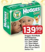 Huggies Gold Bulk Pack Nappies Size 2 New Baby-66's/Size 3 Midi-58's/Size 4 Maxi-50's-Each