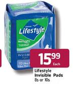 Lifestyle Invisible Pads-8's Or 10's Each