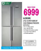 Logik Silver Side By Side Fridge/Freezer-375Ltr(LFR495S)