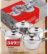 Prochef Stainless Steel Cookware Set with Stainless Steel/Glass Lids-per set