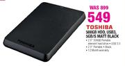 Toshiba 500GB HDD, USB3, 5GB/S Matt Black