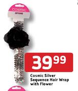 Cosmic Silver Sequence Hair Wrap With Flower
