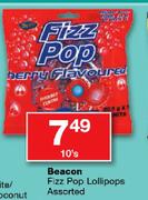 Beacon Fizz Pop Lollipops Assorted-10's