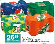 Pepsi Regular/Light/Max/7UP Regular/Sugar Free/Mountain Dew Regular-6x330ml Per Pack