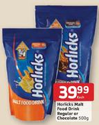 Horlicks Malt Food Drink Regular Or Chocolate 500Gm-Each