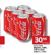 Coca-Cola Regular, Light, Tab Or Zero Cans-6X330ml Per Pack