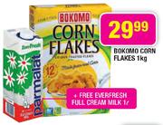 Bokomo Corn Flakes-1Kg + Free Everfresh Full Cream Milk 1L