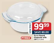 Pyrex Round Casserole With Lid-2.5L Each