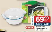 Pyrex Round Casserole With Lid-1L Each