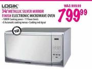 Logik 34L Metallic Silver Mirror Finish Electronic Microwave Oven