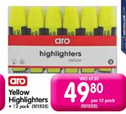 Aro Yellow Highlighters-12 Per Pack