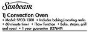 Sunbeam Convection Oven (SPCO-1200)-Each