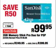 Sandisk 2GB Memory Stick Pro Duo For PSP