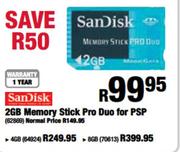 Sandisk 4GB Memory Stick Pro Duo For PSP