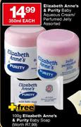 Elizabeth Anne's & Purity Baby Aqueous Cream/Perfumed Jelly-350ml Each