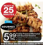 Freshly Prepared Marinate Pork Gourmet Sosaties (Sweet Chilli,Lemon &Herb,Cape Fruit) Per 100g