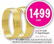 9ct Gold 'C' Shaped Bangles-4mm each