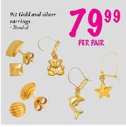 9ct Gold and Silver Earrings (Bonded)-per pair