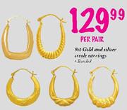 9ct Gold and Silver Creole Earrings (Bonded)-per pair