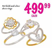 9ct Gold and Silver Dress Rings-each