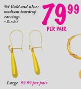 9ct Gold and Silver Medium Teardrop Earrings-per pair
