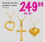 9ct Gold and Silver Pendant on chain (Rended)-per set