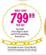9ct Gold 50cm Figaro Chain and 19cm Matching Bracelet Set-per set