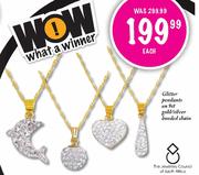 Glitter Pendant on 9ct Gold/Silver Bonded Chain-each