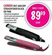 Carmen Wet and Dry Straightener Black or Pink-each