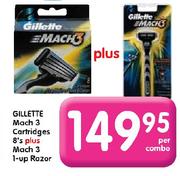Gillette Mach 3 Cartridges 8's Plus Mach 3 1-up Razor-per combo