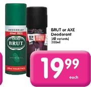 Brut or Axe Deodorant-200ml each
