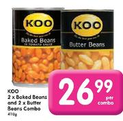 Koo 2 x Baked Beans and 2 x Butter Beans Combo-410g per combo