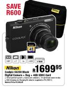 Nikon Coolpix S6200 Black Digital Camera + Bag + 4GB SDHC Card