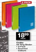 Croxley A4 Ring Binder Assorted Colours-2-pack per pack